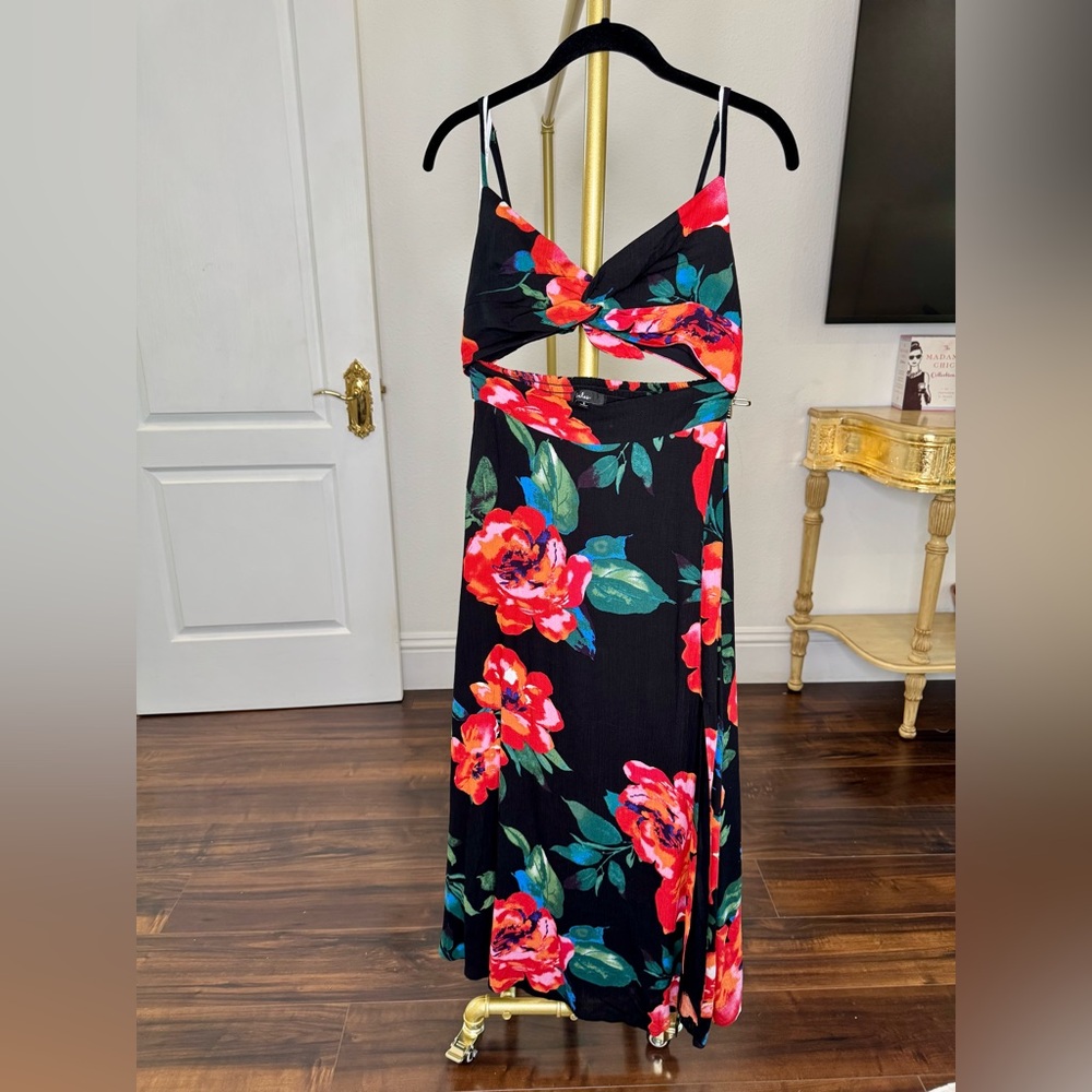 Lulu's Black Maxi Dress with Spaghetti Straps and Plunge Neckline